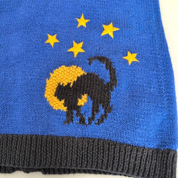 Vintage Marisa Christina L Blue Halloween Cat Moon Stars Knit Vest Ugly Sweater - Picture 3 of 9
